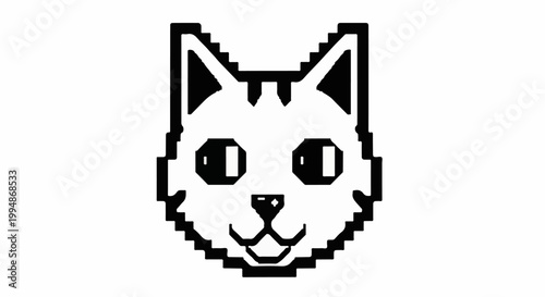 Pixelated cat face with large eyes and pointy ears, simplified