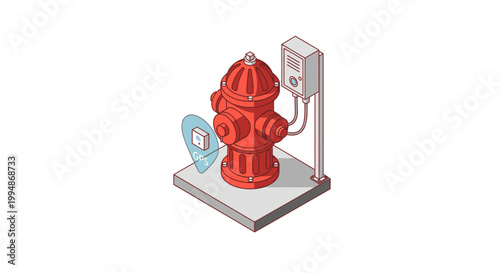 Isometric Smart Fire Hydrant with IoT GPS Tracking and Electronic Control Panel for Smart City Infrastructure