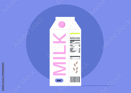 Colorful carton of oat plant milk stands proudly against a cheerful pink backdrop, inviting people to discover the delicious and nutritious benefits of dairy-free alternatives.
