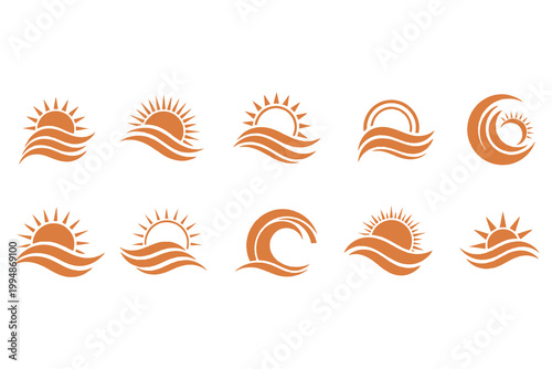 Collection of abstract orange wave and sun inspired logo designs