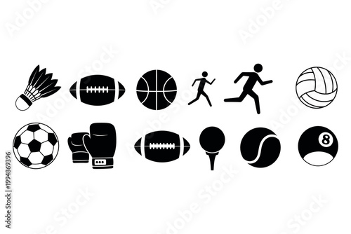 Variety of sports icons a black silhouette collection for athletic activities
