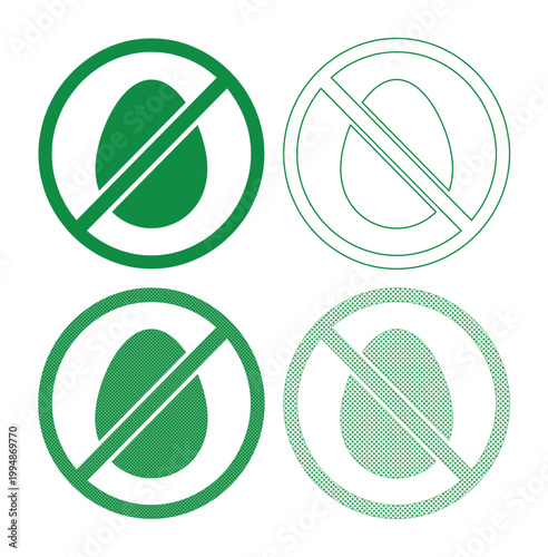 Set of 4 No Egg Green Allergy Warning Icons Vector
