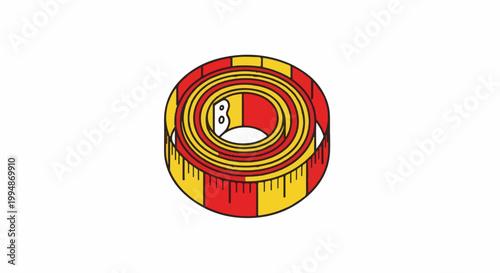 Rolled tape measure with red and yellow alternating segments