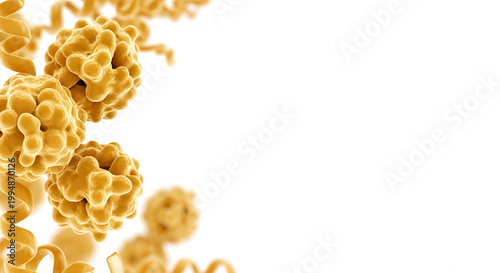 A 3D illustration of yellow virus particles on a white background