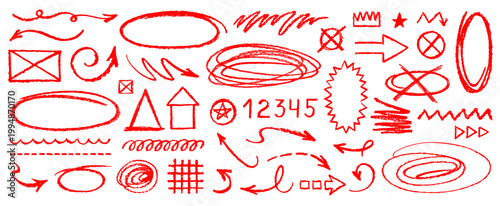 Circle oval chalk highlight. Hand drawn line circle and oval by pencil marker crayon pen brush chalk. Rough round underline sketch. Outline doodle png bg. Red color text box handwriting marker vector