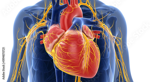 A detailed illustration of the human heart and nervous system