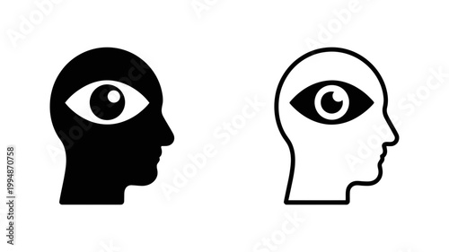 Eye inside head silhouette icon concept of vision and insight silhouette thinking consciousness awareness perception
