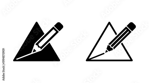 Triangle shape with pencil drawing line icon set triangle education creativity illustration geometric isolated minimalist