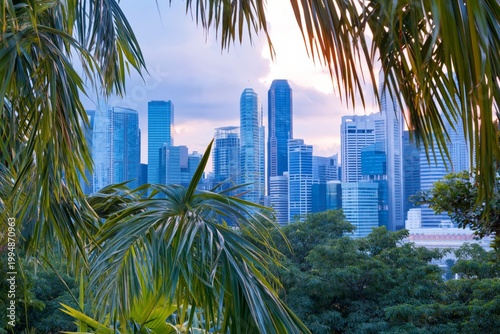 City Skyline View From Lush Greenery in Bright Daylight
