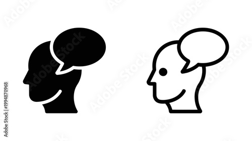 Head silhouette with speech bubble icon and smile positive communication concept silhouette communication dialogue thinking
