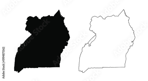 A contrasting depiction of uganda s geographical outline one solid black the other a white outline high quality