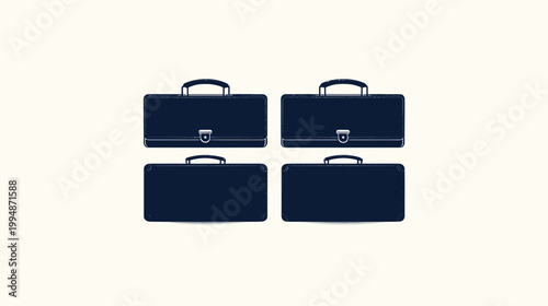 Four stylized briefcases arranged in a two-by-two grid against a pale cream background