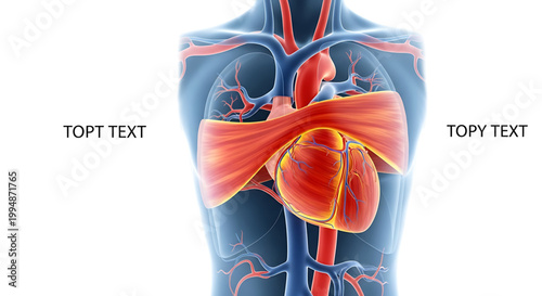 Anatomical illustration of a human heart and circulatory system