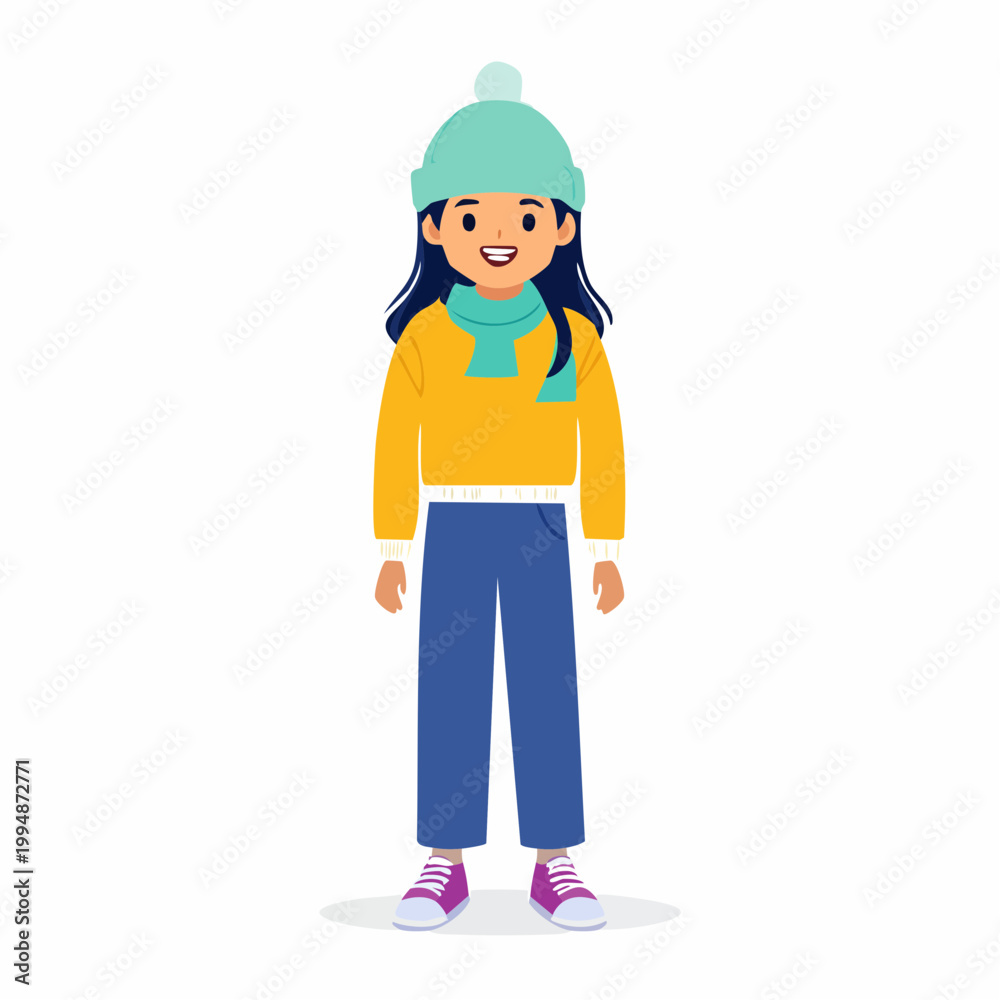 Obraz premium Young Girl in Winter Clothing