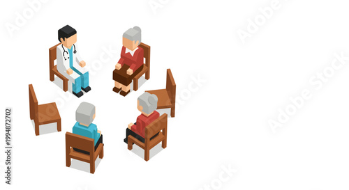 Elderly Support Group Therapy Session with Doctor Healthcare ilustration