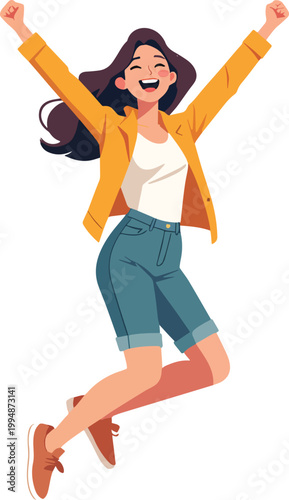 Woman jumping for joy in celebration – vector illustration
