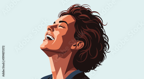 Joyful Woman Laughing with Eyes Closed, Head Tilted Back