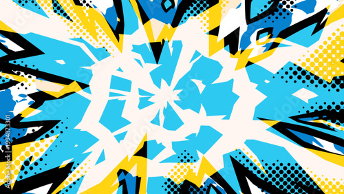 アメコミ風の爆発する光のエフェクトの背景イラスト_16:9