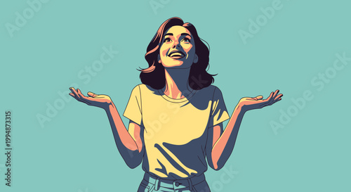 Woman Looking Up Smiling, Arms Outstretched, Feeling Hopeful and Optimistic