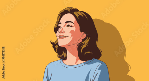 Smiling Woman Bathed in Sunlight, Contentment and Joyful Expression