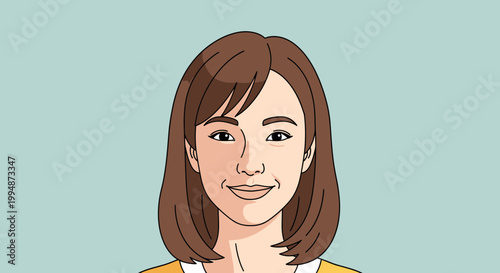 Friendly Woman Portrait, Smiling Female Face, Casual Style, Light Blue Background
