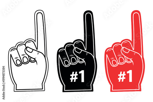 Three foam fingers black and red variations with number one symbol