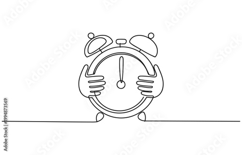 Alarm clock with hands holding its face vector illustration wake up illustration background abstract character minimalist mechanical schedule deadline punctual efficient productivity