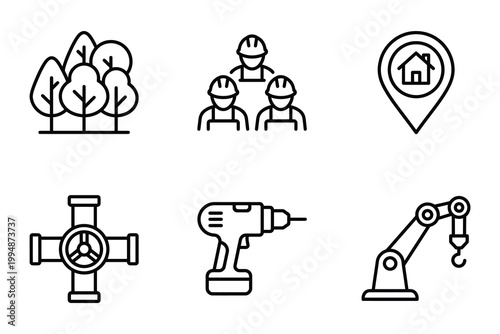 Tableau sur toile Industrial and site management icons featuring nature worker labor house locatio