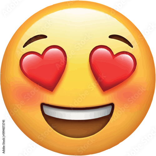 A cute smiling face with heart eyes on transparent background