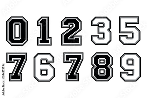 Varsity style numbers zero through nine a collegiate design element