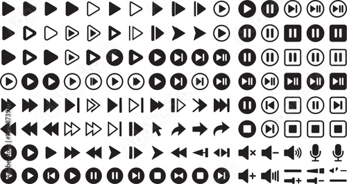 Media Control Icons Set Play Pause Forward Minimal Vector Silhouette