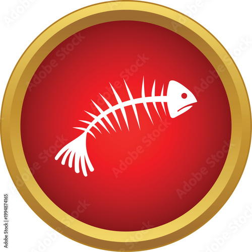 Fish skeleton icon symbolizing waste, hunger, or environmental issues in a red circle