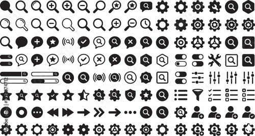 Search and Settings Icons Set UI Elements Minimal Vector Silhouette
