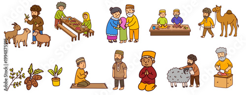 muslim families preparing for qurban ritual during islamic celebration of eid adha