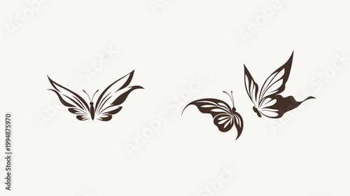 Elegant illustration featuring two stylized brown butterfly designs with detailed wing patterns on white backdrop