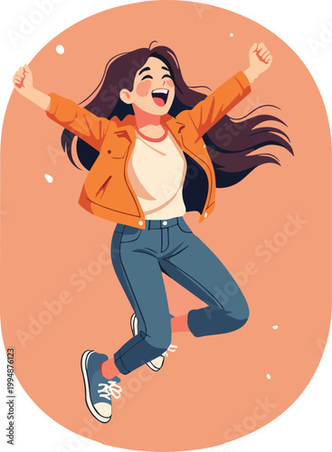 Woman jumping for joy in celebration – vector illustration