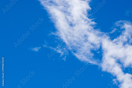 Blue sky with beautiful white fluffy clouds, natural blue skyscape, cloudscape with copy space. Scenic beauty of nature of Leh, Ladakh, India. Ladakh is known for clear atmosphere, bright environment.