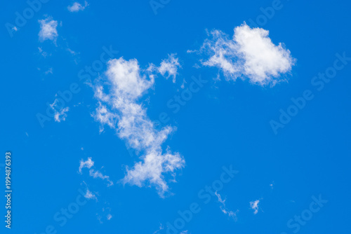 Blue sky with beautiful white fluffy clouds, natural blue skyscape, cloudscape with copy space. Scenic beauty of nature of Leh, Ladakh, India. Ladakh is known for clear atmosphere, bright environment.