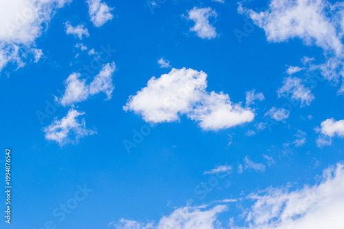 Beautiful blue sky with white fluffy clouds, natural daytime image, cloudscape with copy space. Scenic beauty of nature of Leh, Ladakh, India. Ladakh is known for clear atmosphere, bright environment.