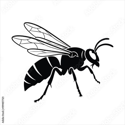 Hornet insect silhouette vector. Minimalist stinging insect illustration for pest control, biology, and summer-themed projects