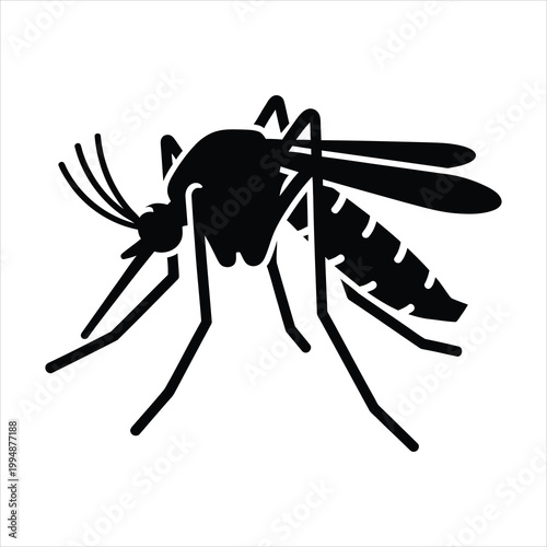 Mosquito black silhouette vector illustration side view isolated on white