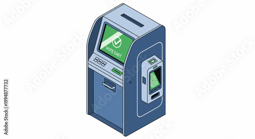 Digital Electronic Voting Machine with Biometric Fingerprint Scanner Isometric Illustration