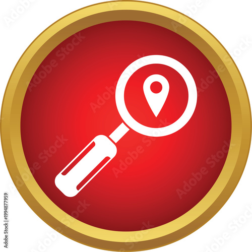 Magnifying glass and map pointer icon representing finding a specific location or destination