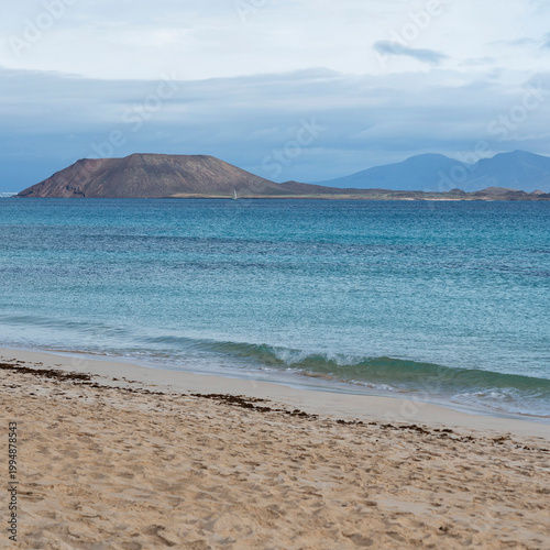 Fuerteventura island sand beach in Corralejo, Spain, Canary islands