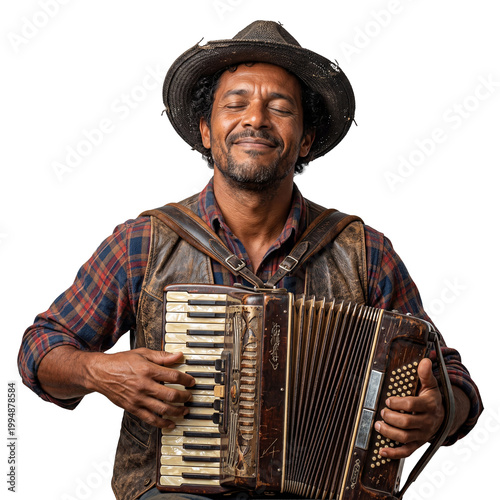 Musician Playing Accordion in Traditional Junina Outfit