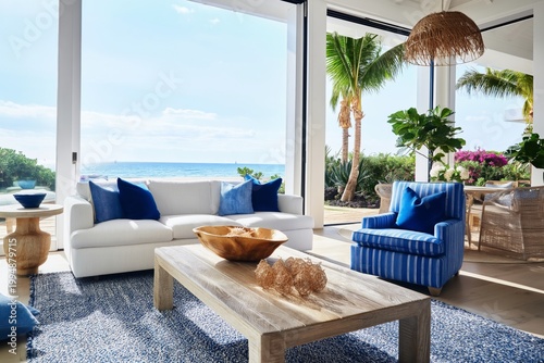 Bright Living Space With Tropical View and Simple Furniture Near the Beach