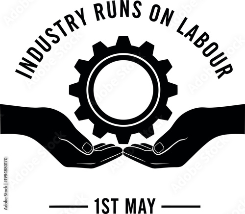 Hands cradling a gear with text celebrating industry and labour day