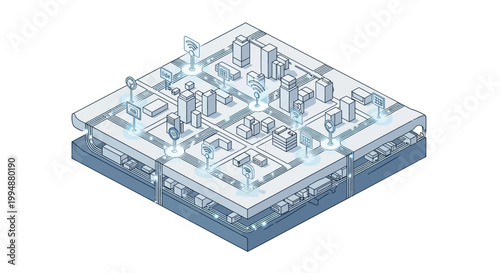 Isometric Smart City Model with Digital Technology, 5G Network Connectivity, and Sustainable Energy Infrastructure
