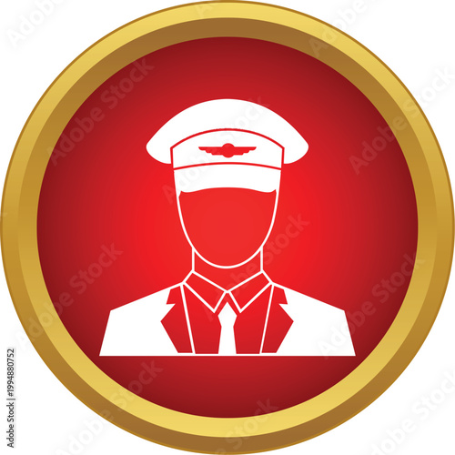 Pilot captain wearing uniform inside a red circle with gold border