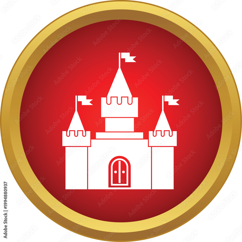 Fototapeta premium Castle icon representing fairytale kingdom history on red background